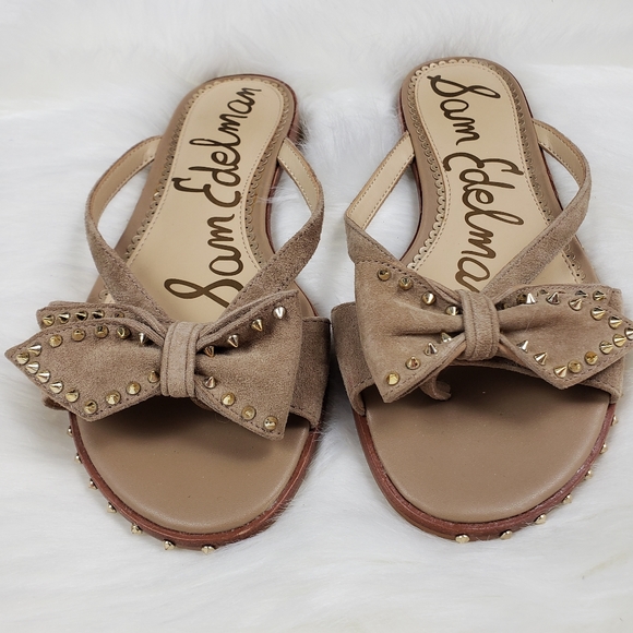 Sam Edelman Dariel Studded Bow Tan Sandal - Picture 2 of 7